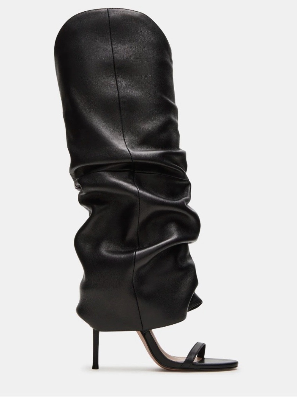 Steve Madden Ravine Black Slouch Leather Knee-High Stiletto Sandal Boots - Women